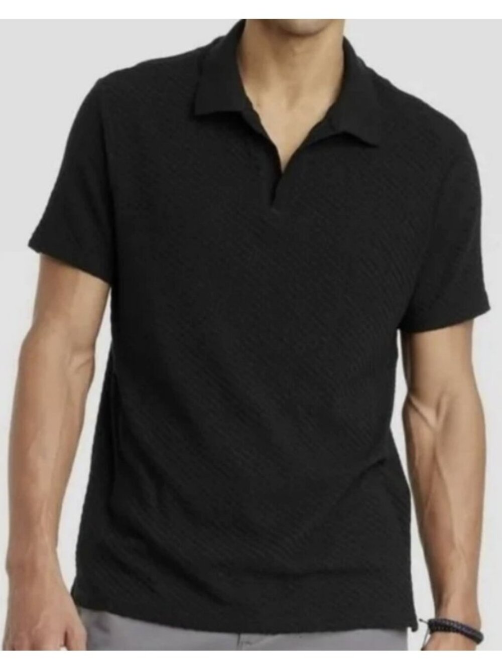New Goodfellow Mens Textured Black Polo Shirt Size